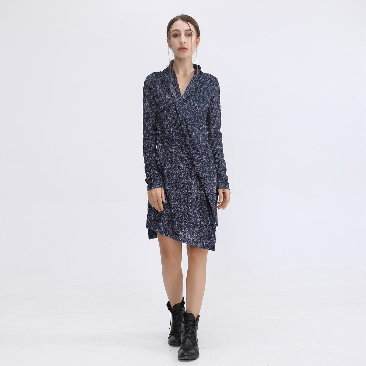 Robe courte en velours à  effet drapé devant et imprimé liberty