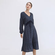 Robe ample midi en velours forme trapèze et imprimé liberty