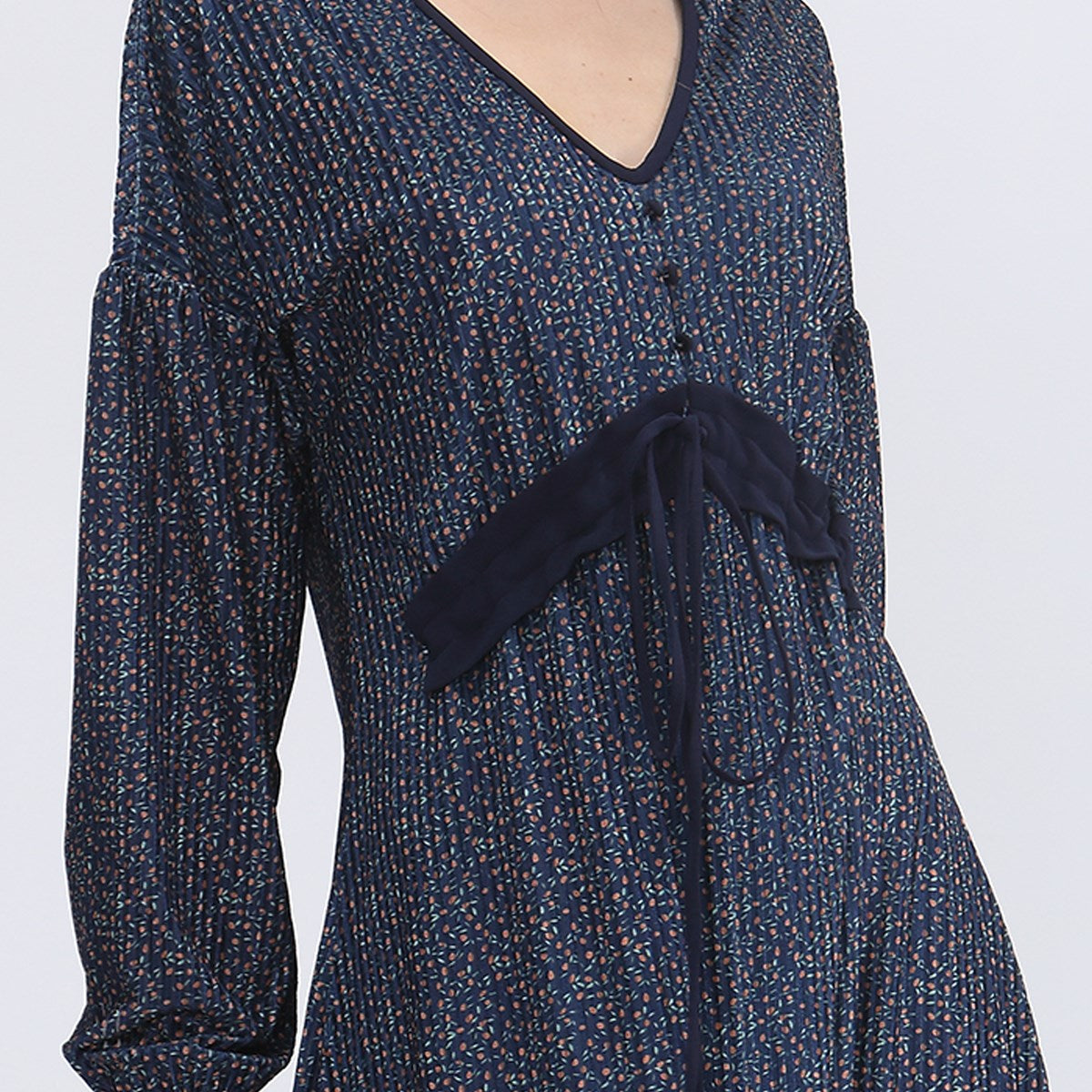 Robe ample midi en velours forme trapèze et imprimé liberty