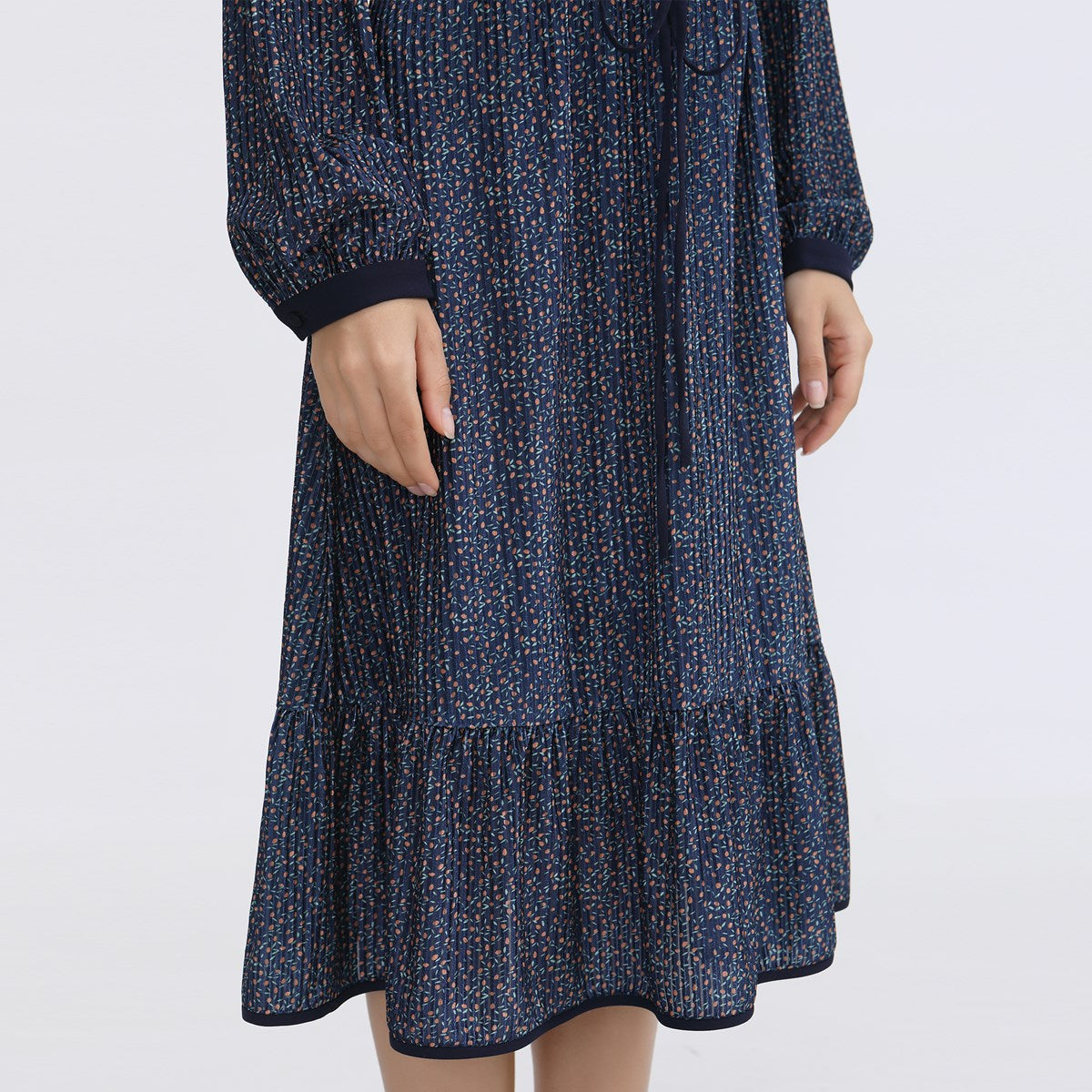 Robe ample midi en velours forme trapèze et imprimé liberty