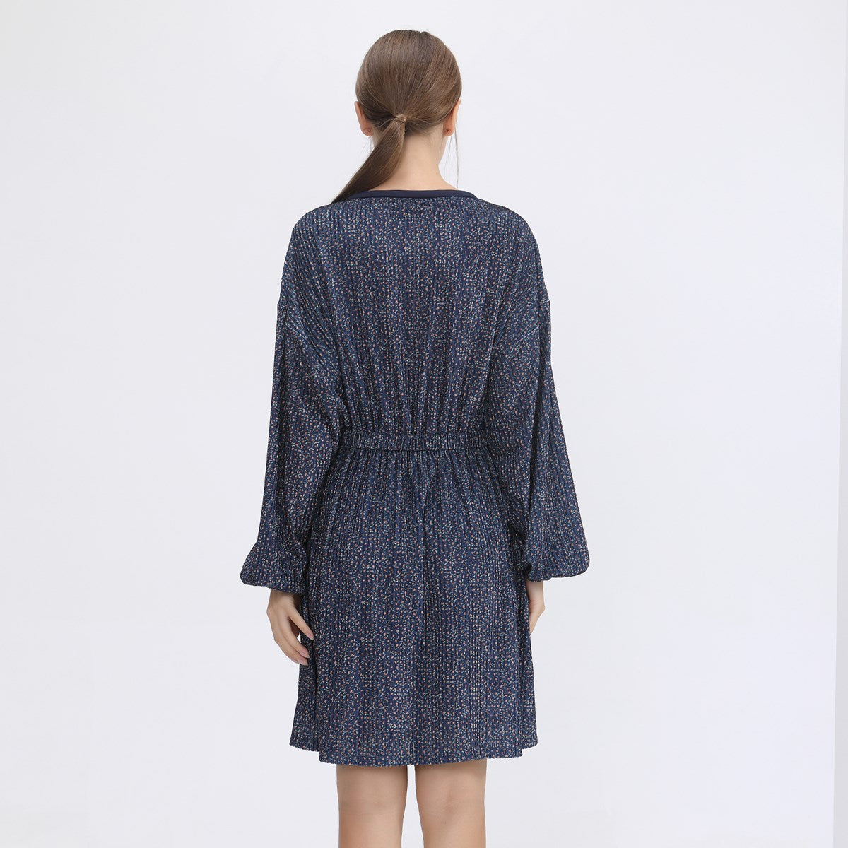Robe tunique en velours avec laçage au décolleté et imprime liberty