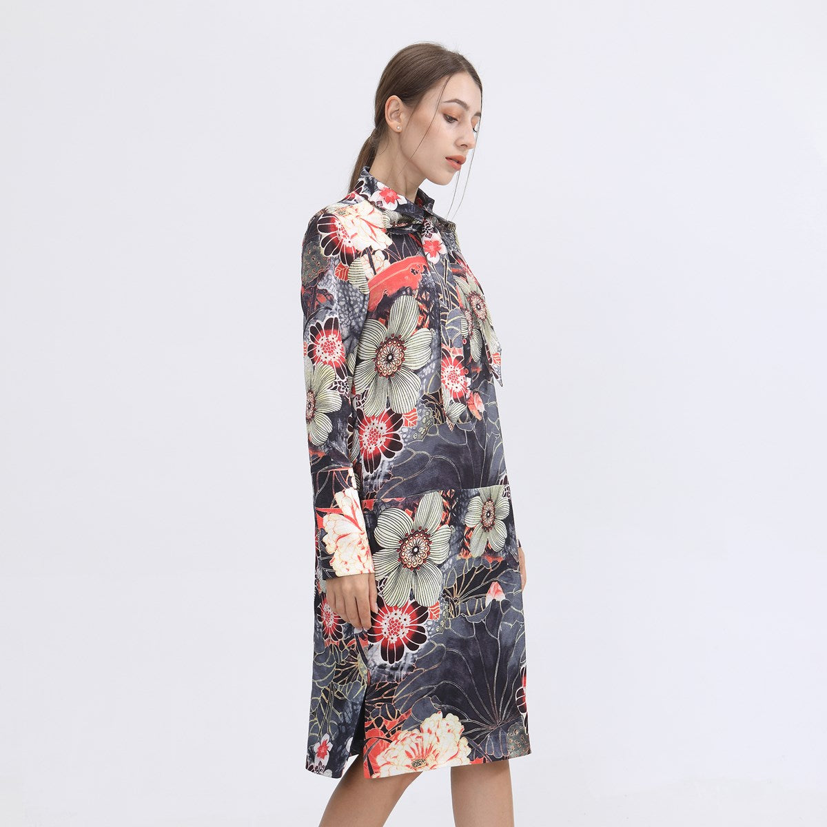 Robe chemise à imprimé macro floral
