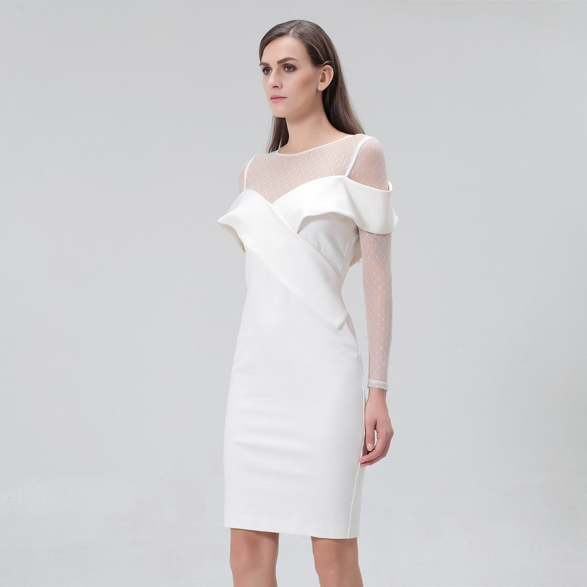 Robe ajustée décolleté Bardot en jersey et tulle