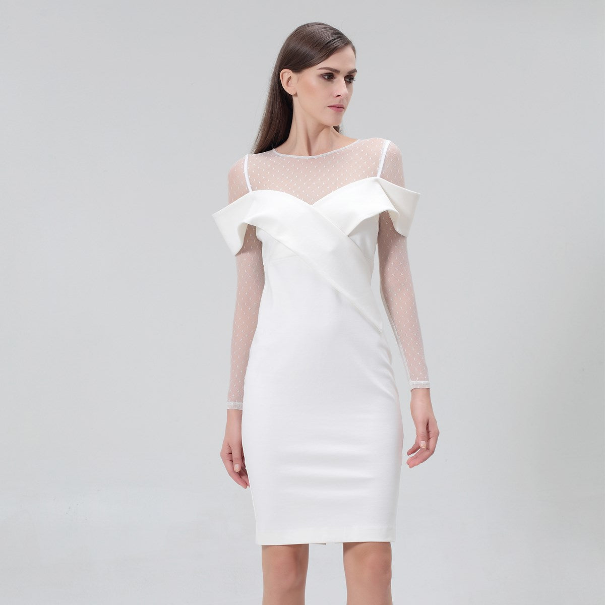 Robe ajustée décolleté Bardot en jersey et tulle