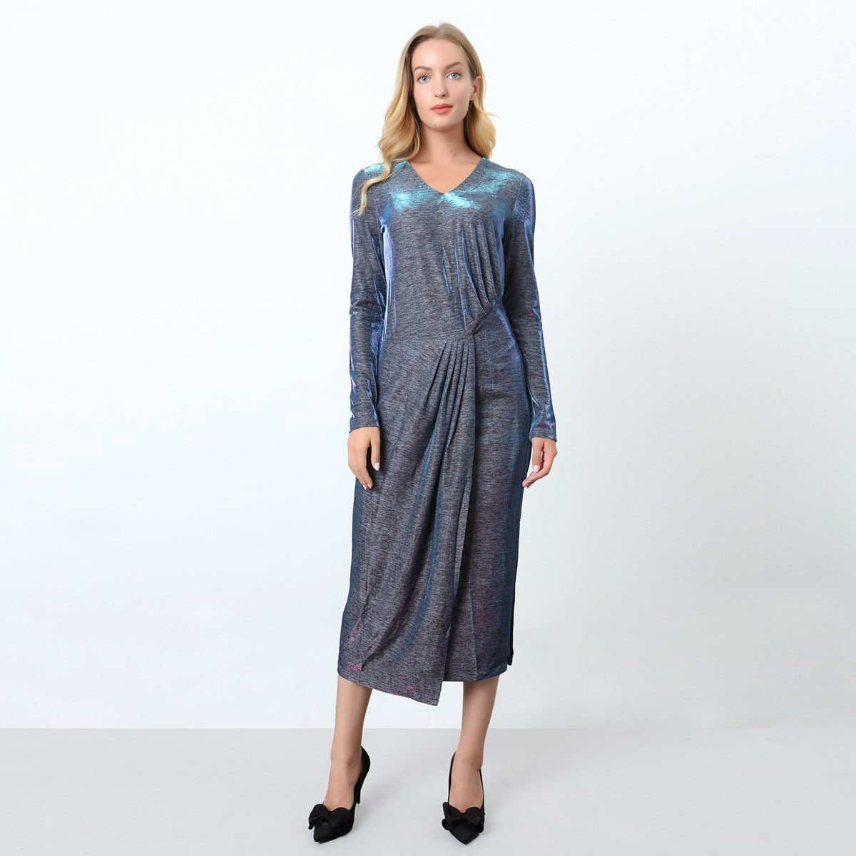 Robe asymétrique cocktail moirée à coupe ruchée