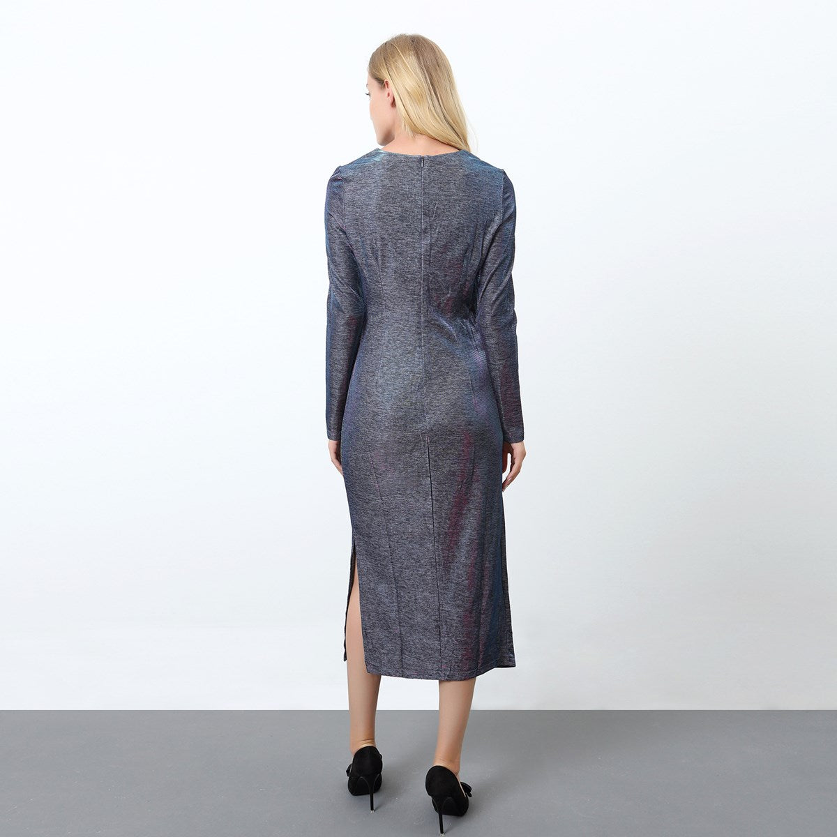 Robe asymétrique cocktail moirée à coupe ruchée