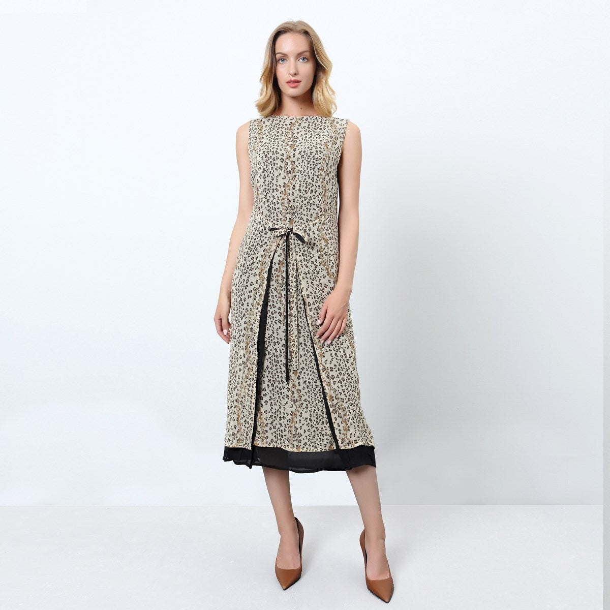 Robe mousseline de soie à imprimé léopard et effet portefeuille