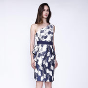 Robe bustier sculpturale en jacquard à fleurs