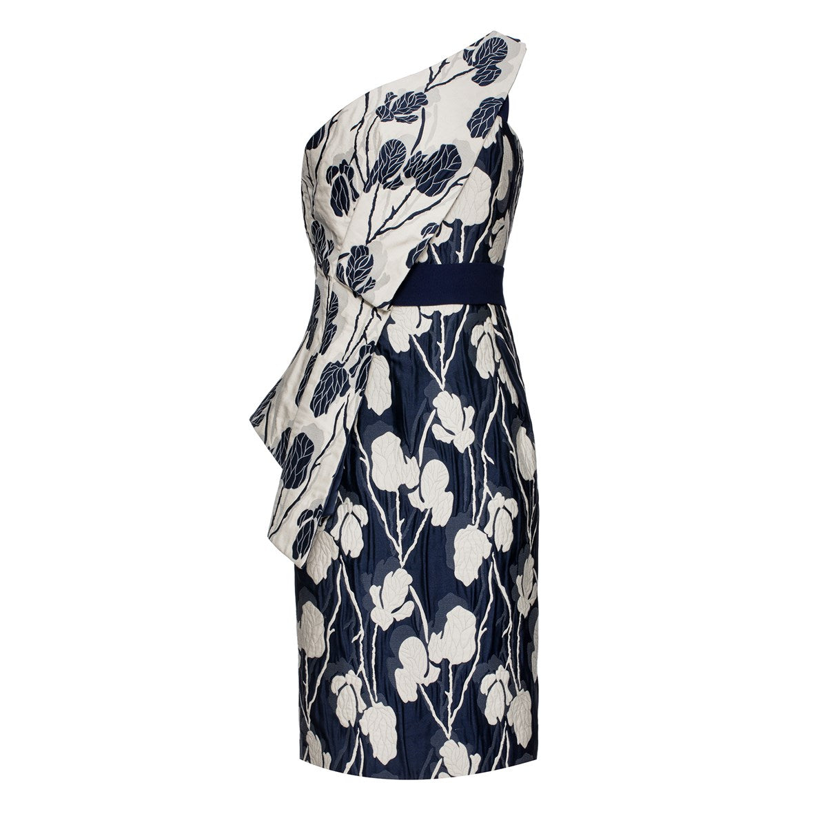 Robe bustier sculpturale en jacquard à fleurs