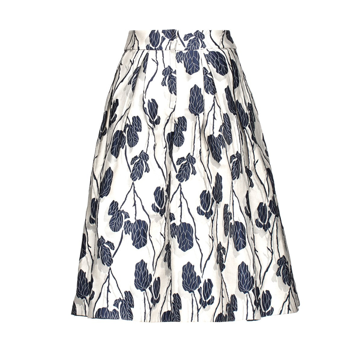 Jupe mi-longue bouffante en jacquard fleuri