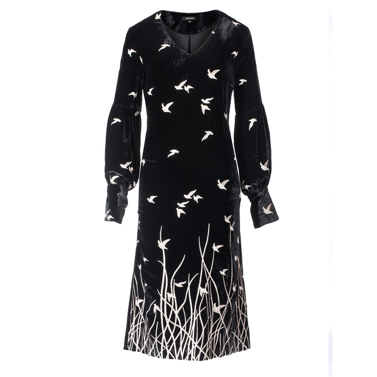 Robe à col en V en velours à broderies dorées
