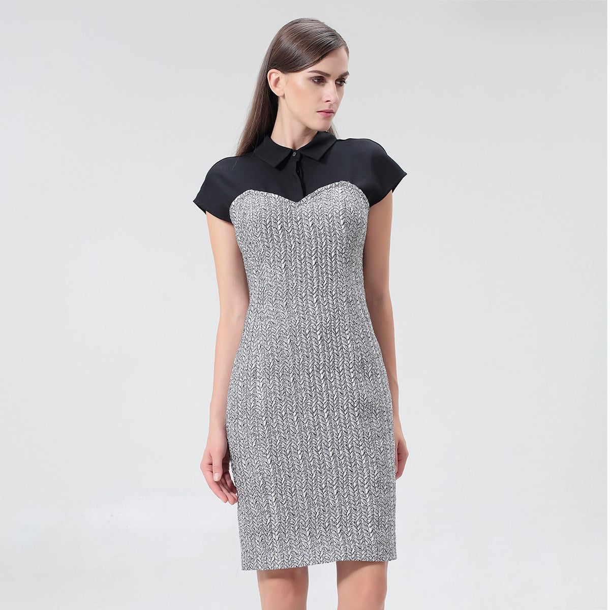 Robe tailleur jacquard argent bi-matière