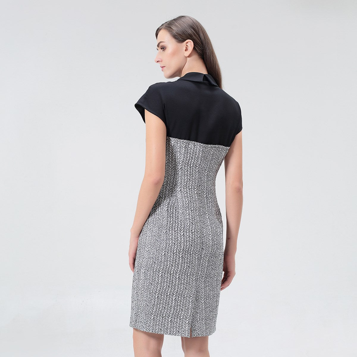 Robe tailleur jacquard argent bi-matière