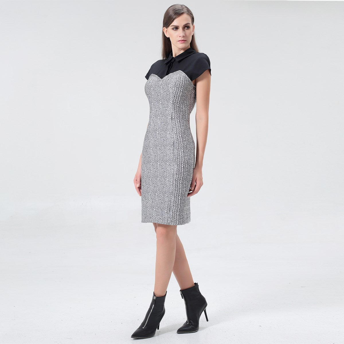 Robe tailleur jacquard argent bi-matière