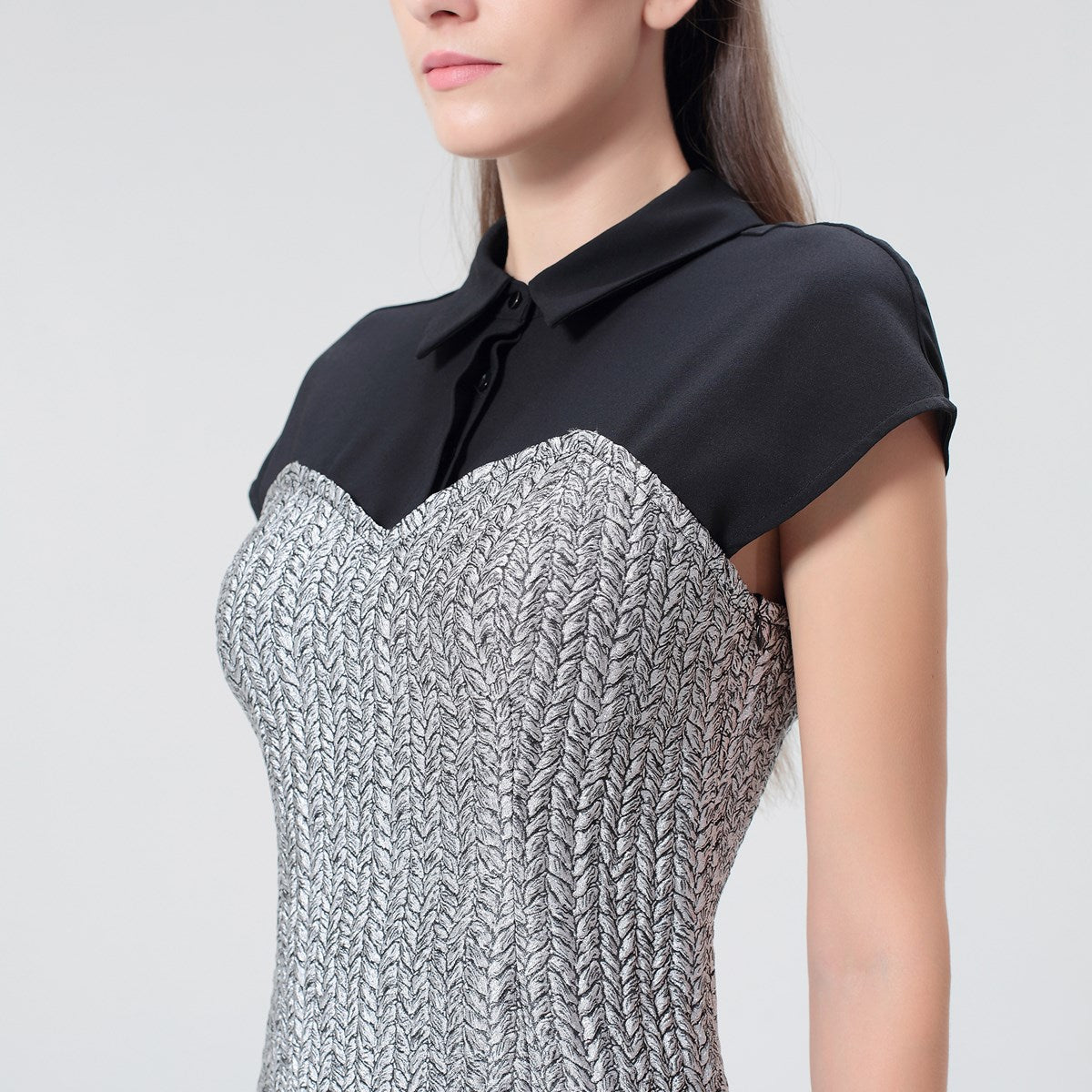 Robe tailleur jacquard argent bi-matière