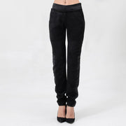 Pantalon droit en daim et satin
