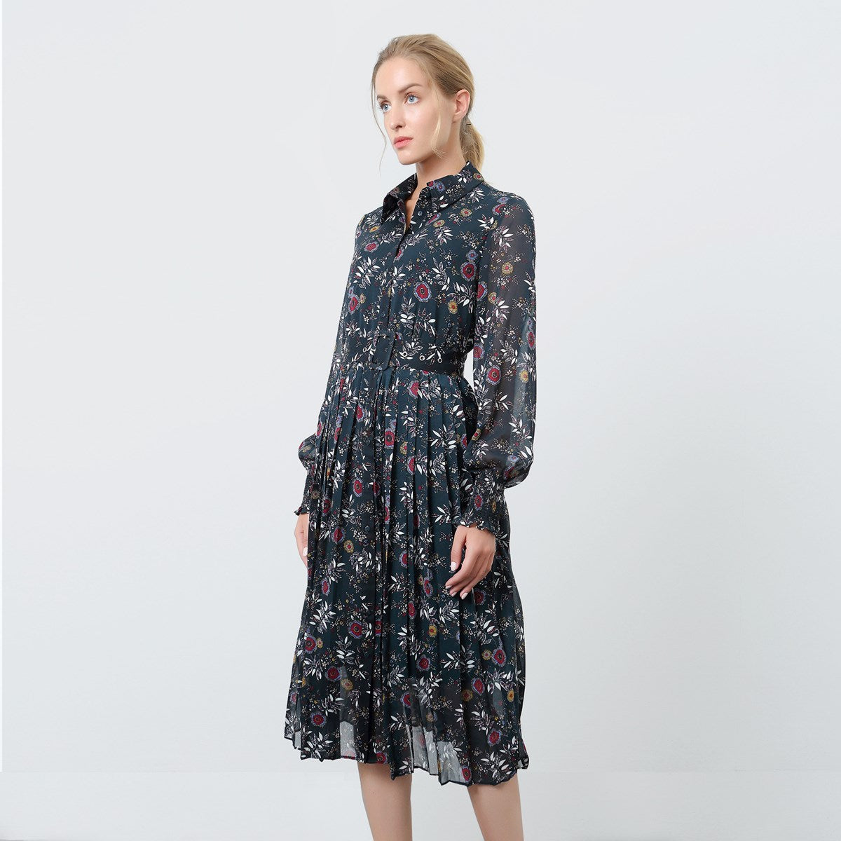 Robe-blouse plissée à imprimé floral