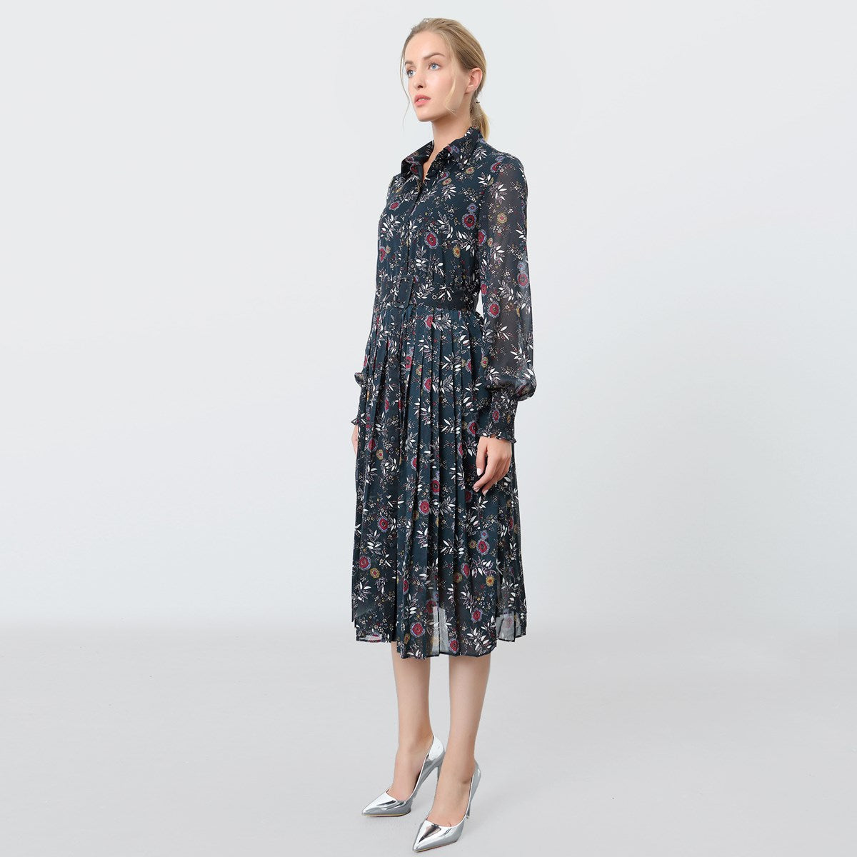 Robe-blouse plissée à imprimé floral