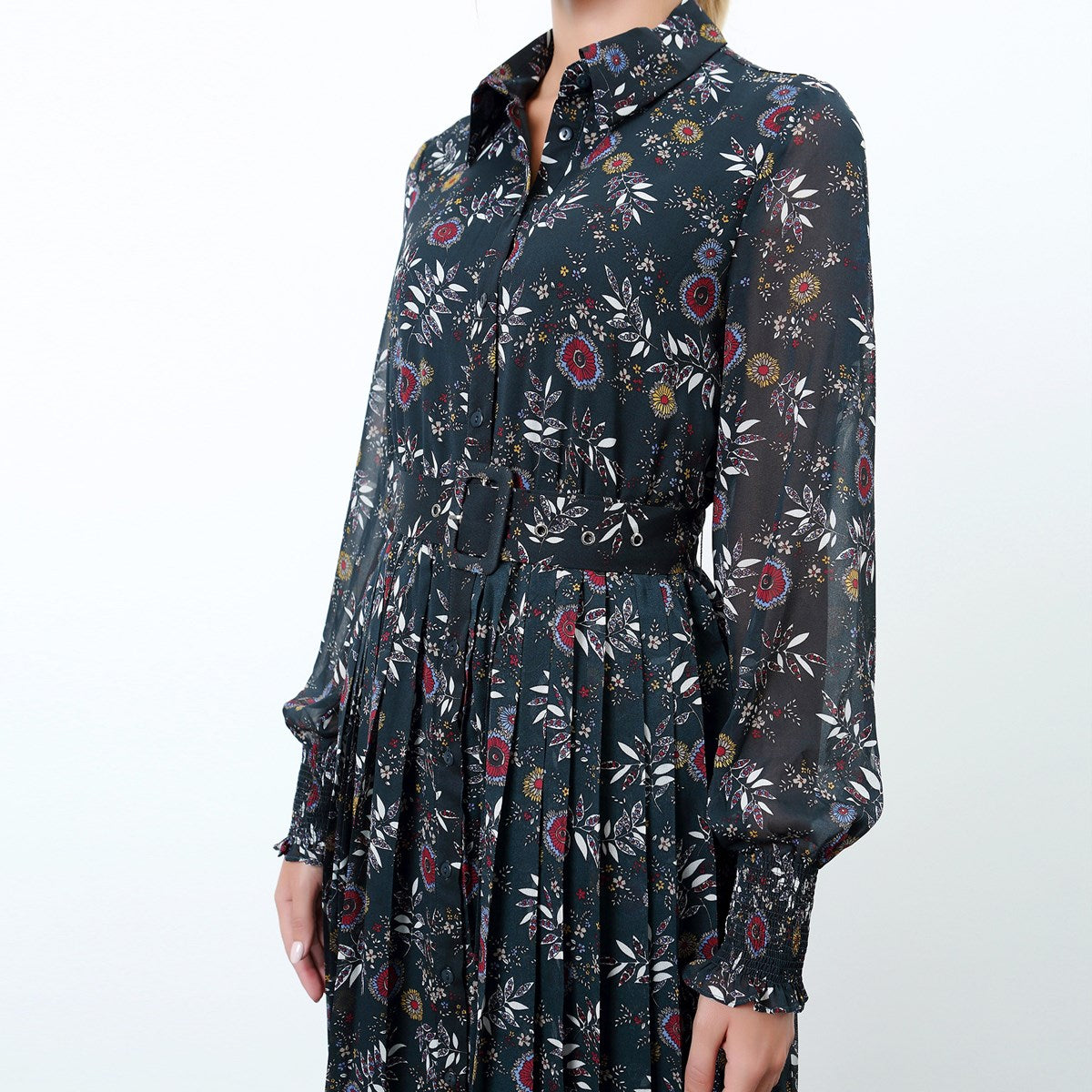 Robe-blouse plissée à imprimé floral