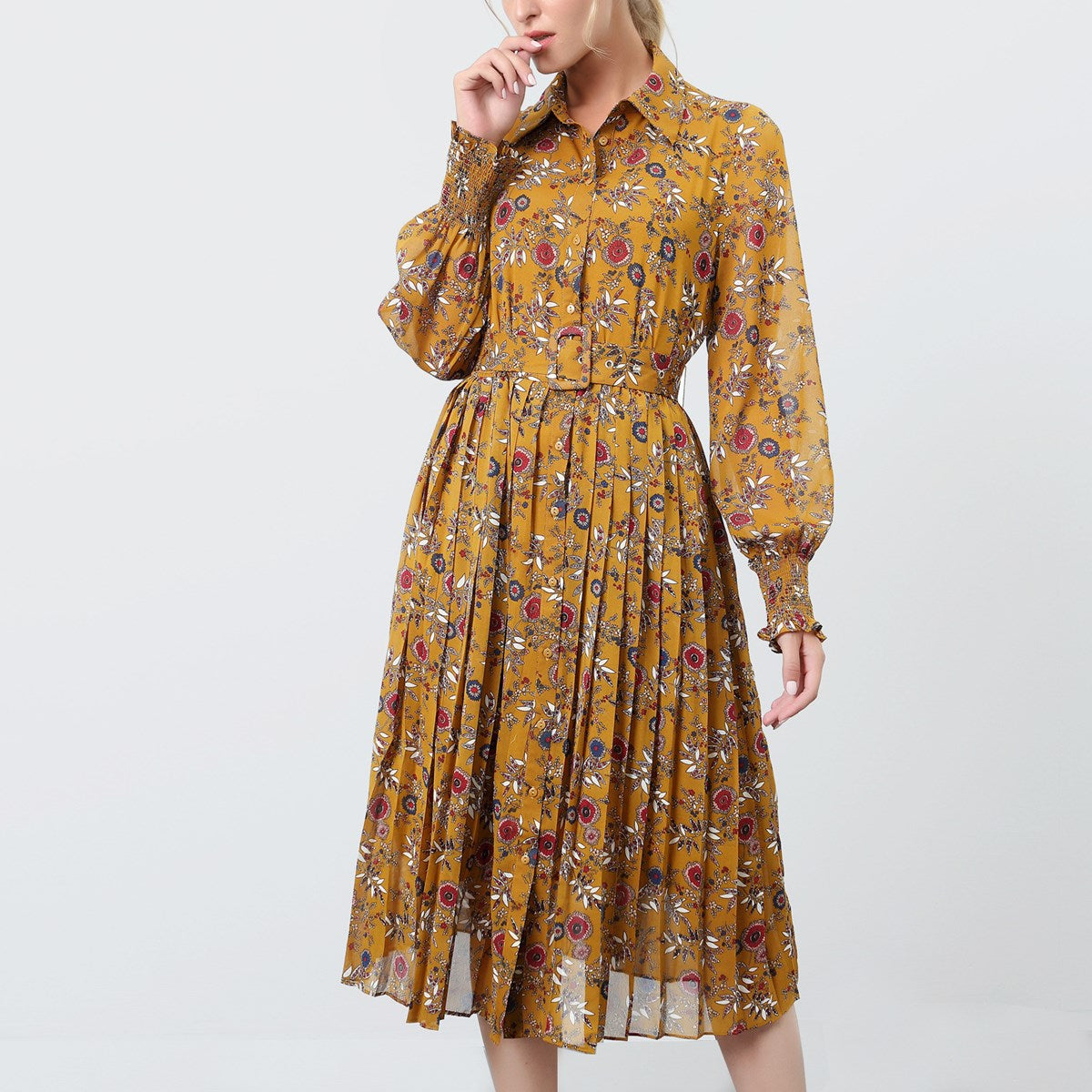 Robe-blouse plissée à imprimé floral