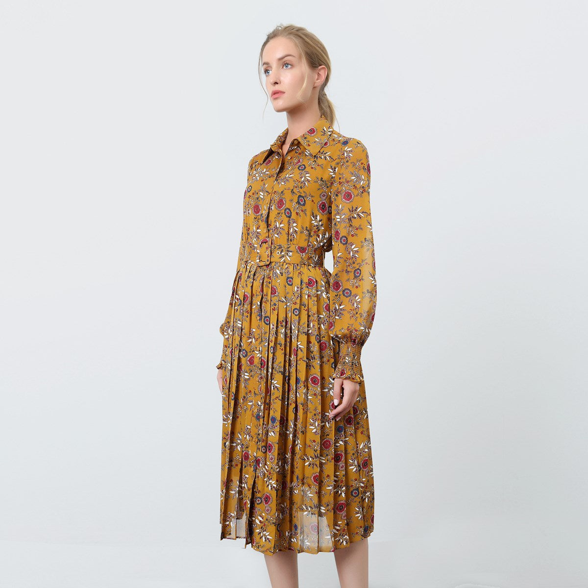Robe-blouse plissée à imprimé floral