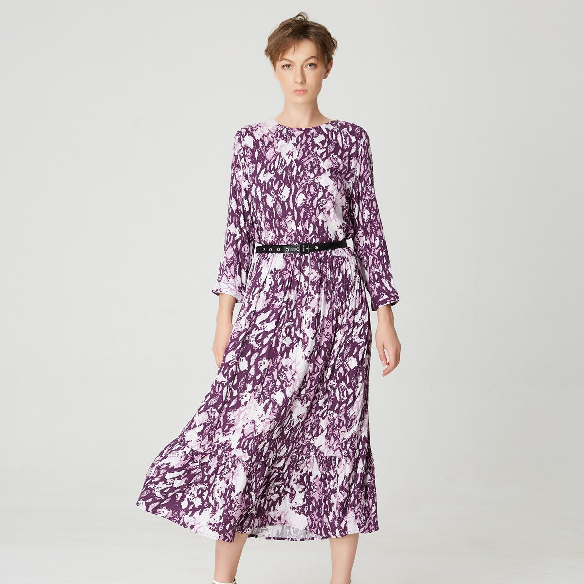 Robe midi évasée à imprimé animal coloré