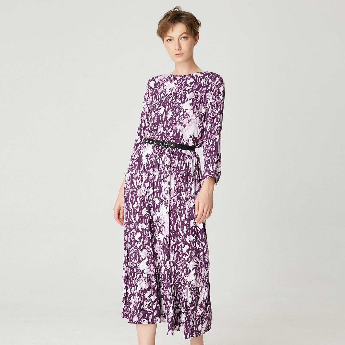 Robe midi évasée à imprimé animal coloré