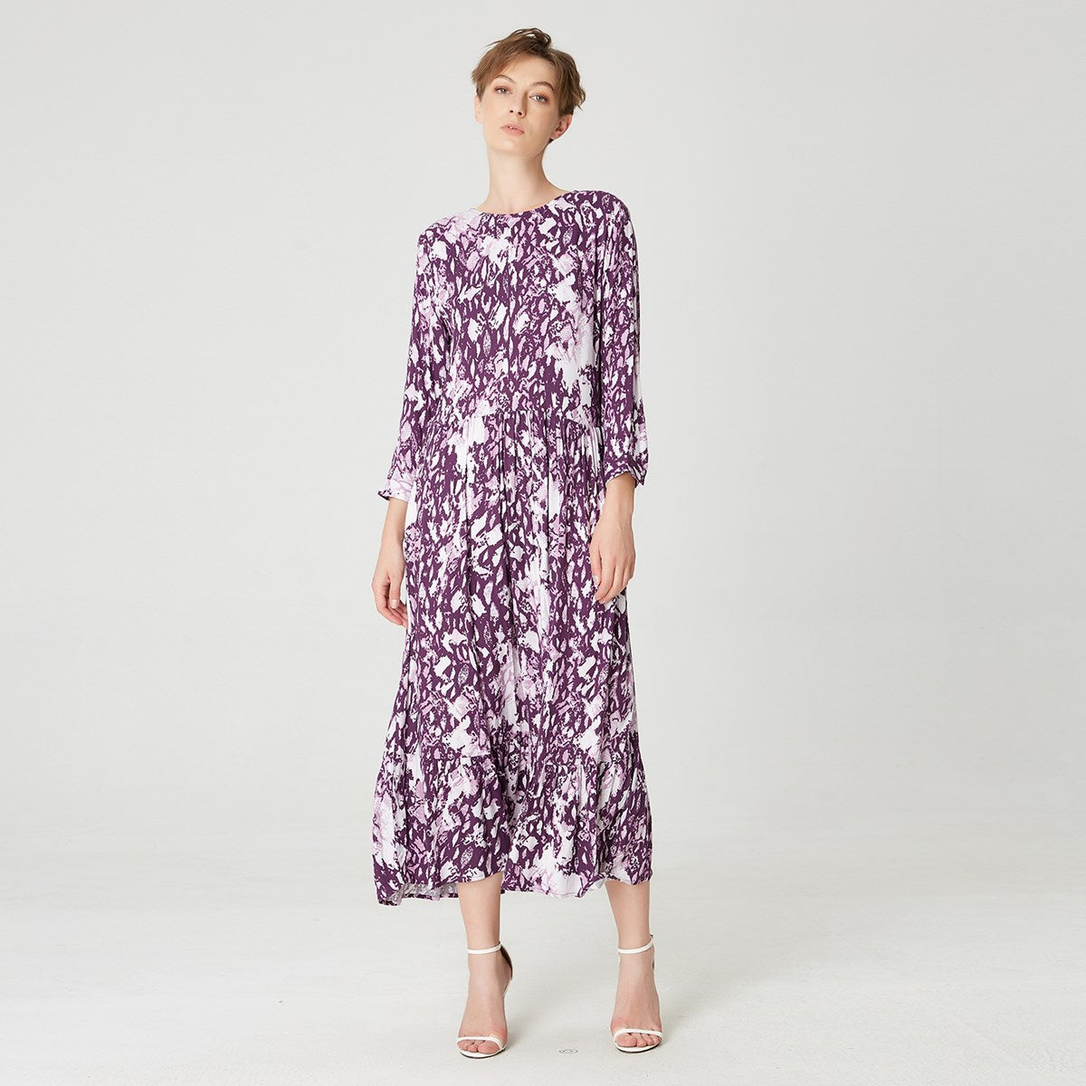 Robe midi évasée à imprimé animal coloré