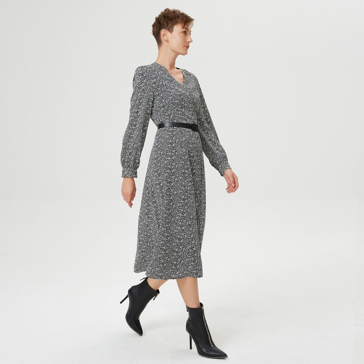 Robe-chemise à encolure V, imprimé fleur et ceinture ajoutée