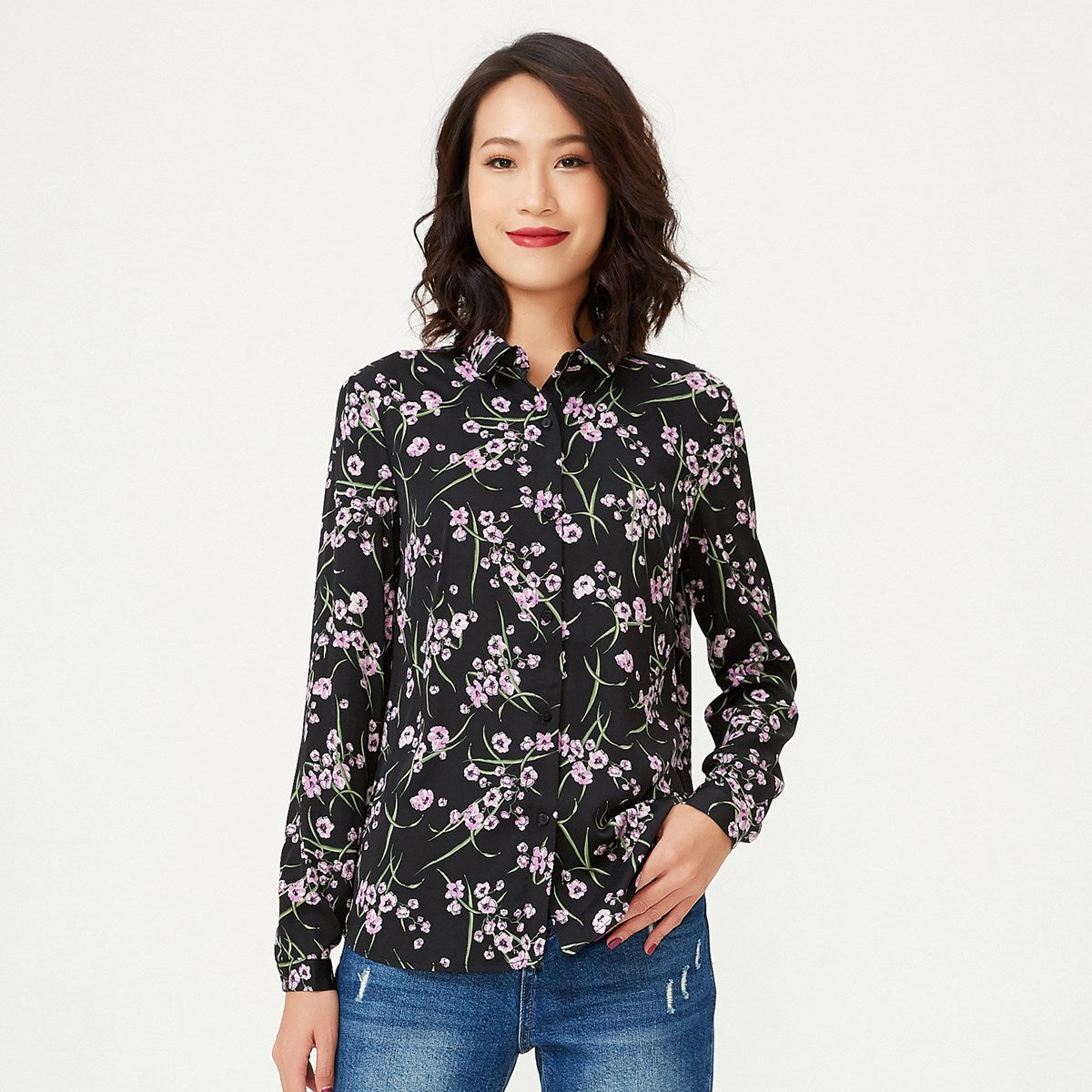 Chemise coupe droite à imprimé fleurs