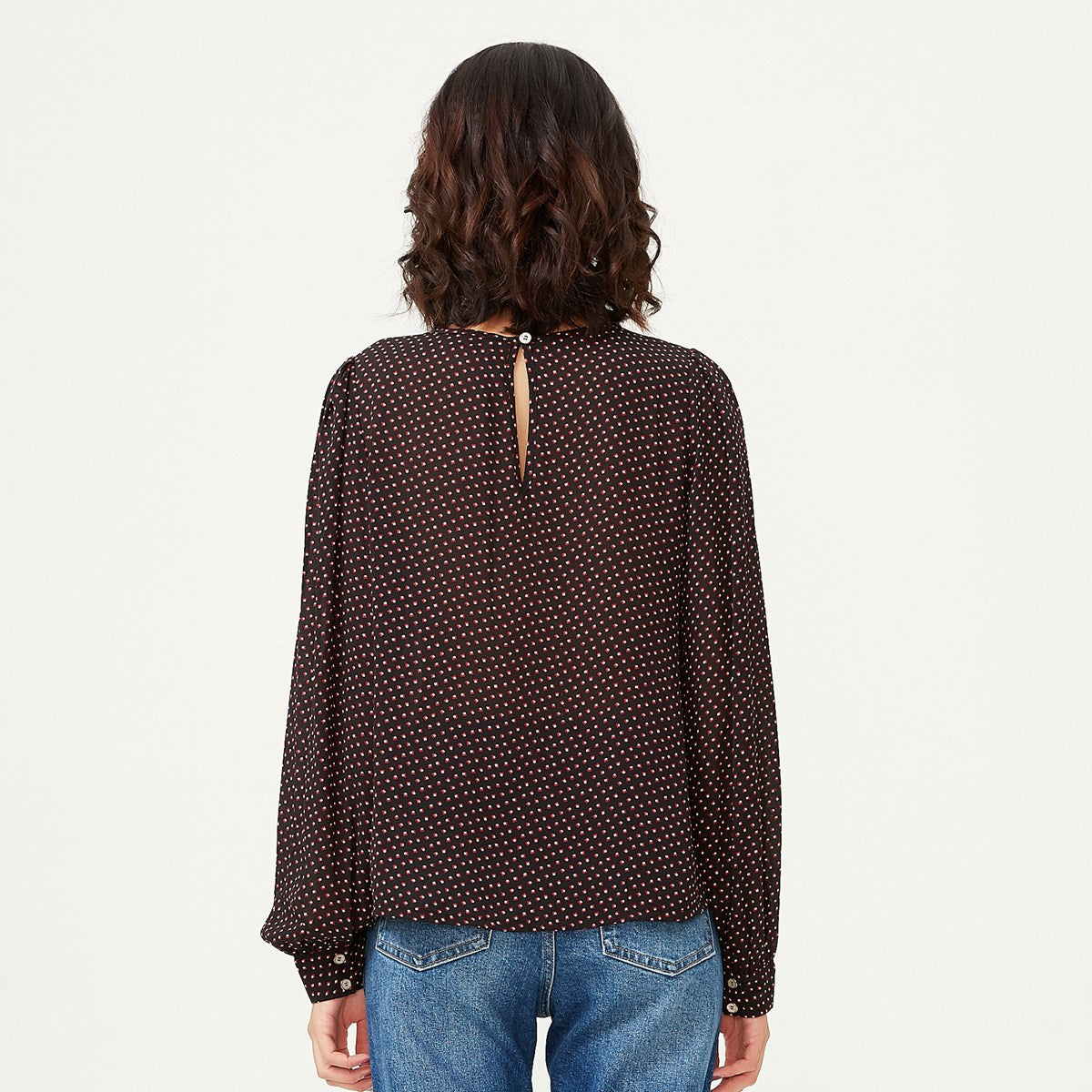 Blouse à col rond et imprimé mini carrés