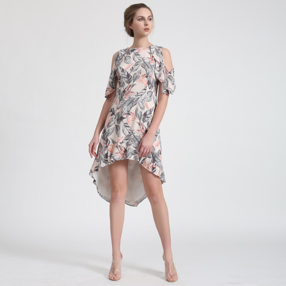 Robe imprimée floral à épaules dénudées