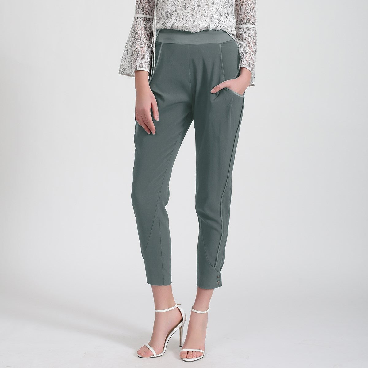Pantalon fuselé bi-matières