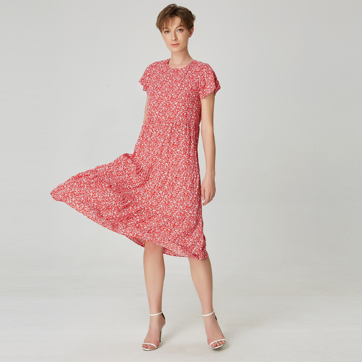Robe tunique ample à imprimé floral et échancrure dos