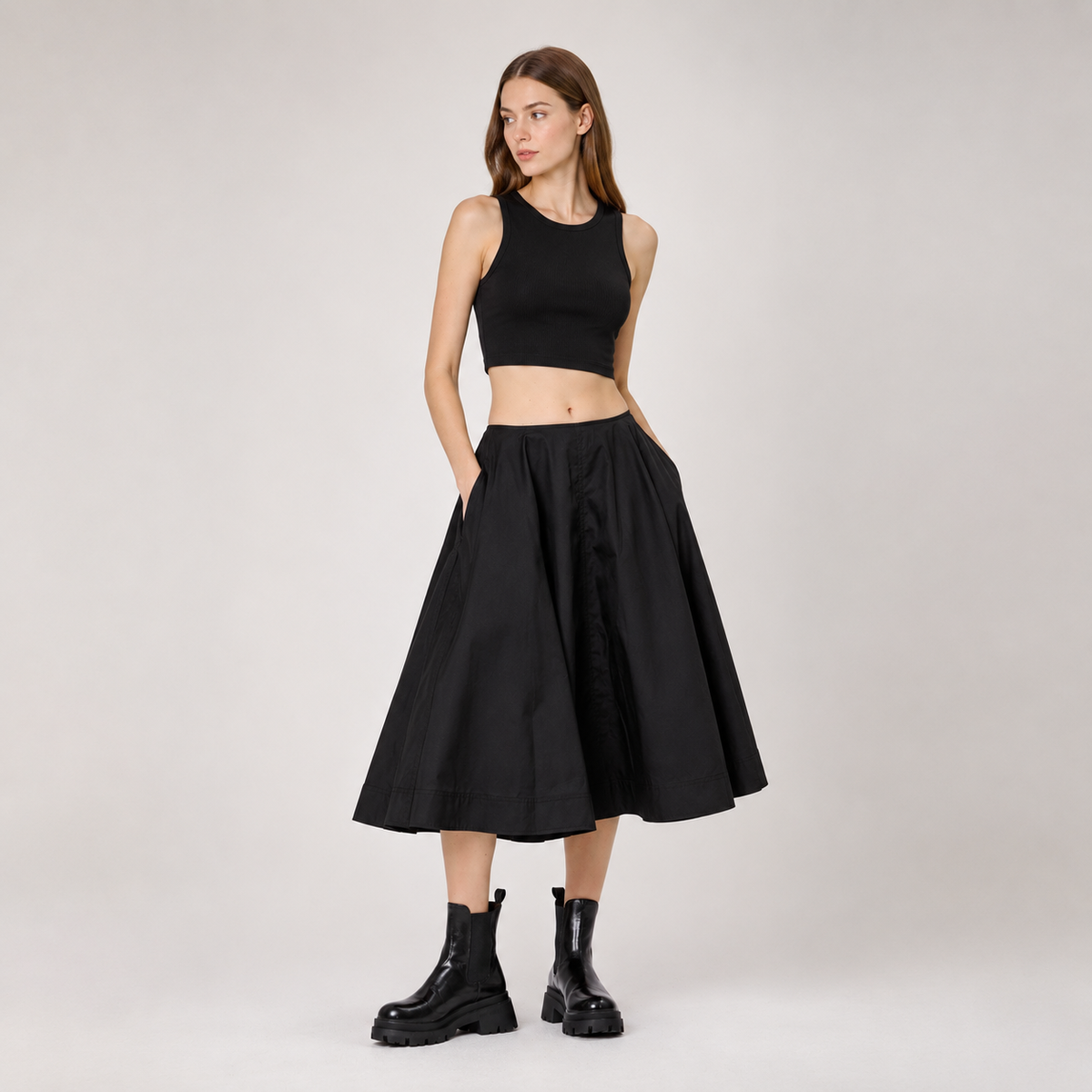 Jupe midi à coupe évasée en coton