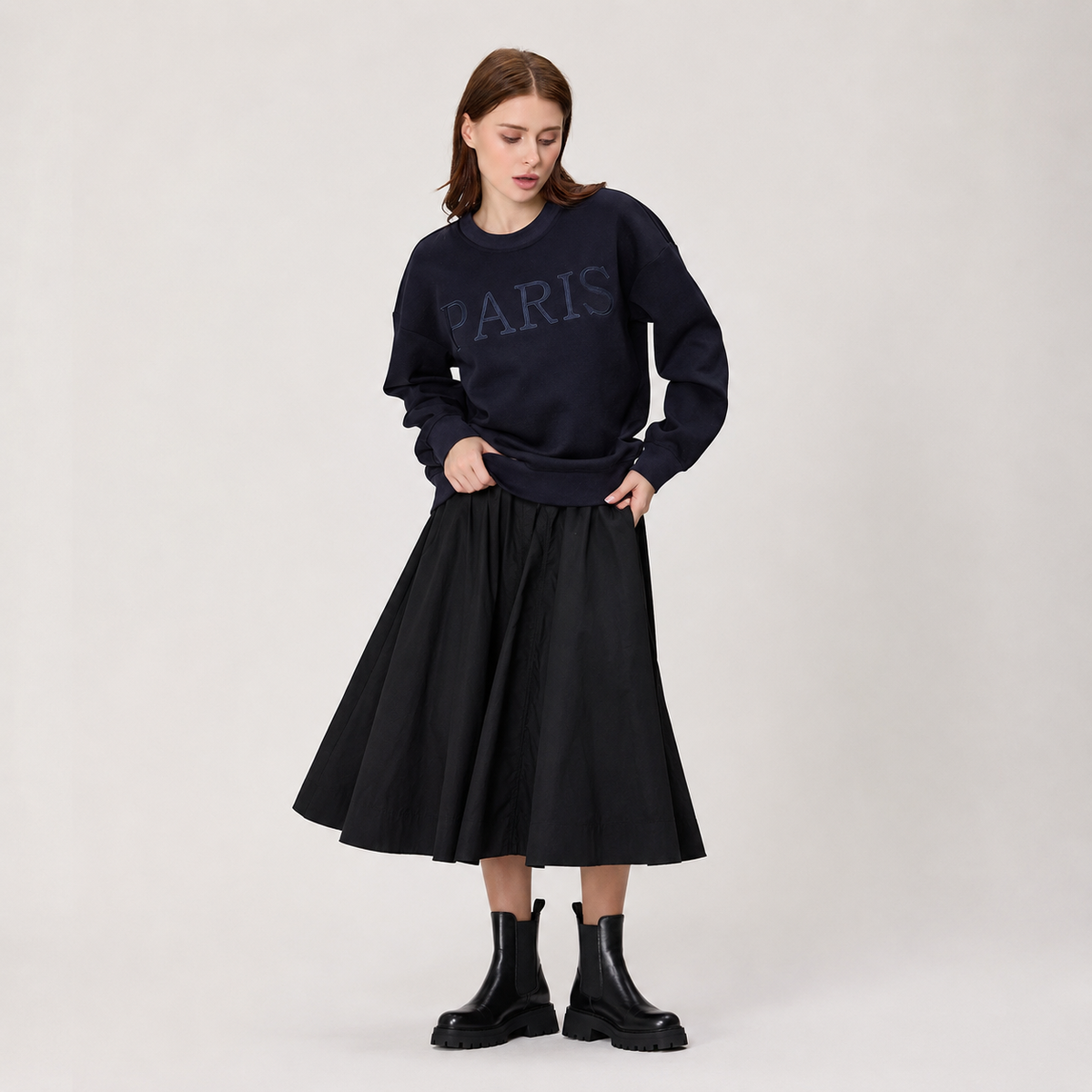 Jupe midi à coupe évasée en coton