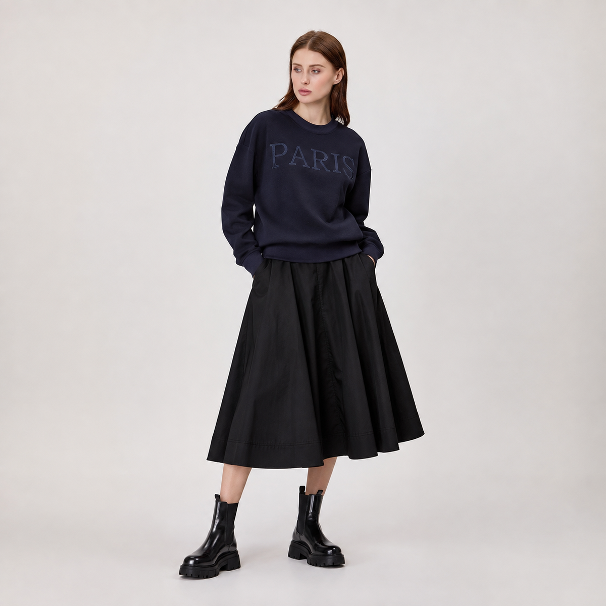 Jupe midi à coupe évasée en coton