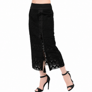 Calf-length skirt in geometric patterned lace
