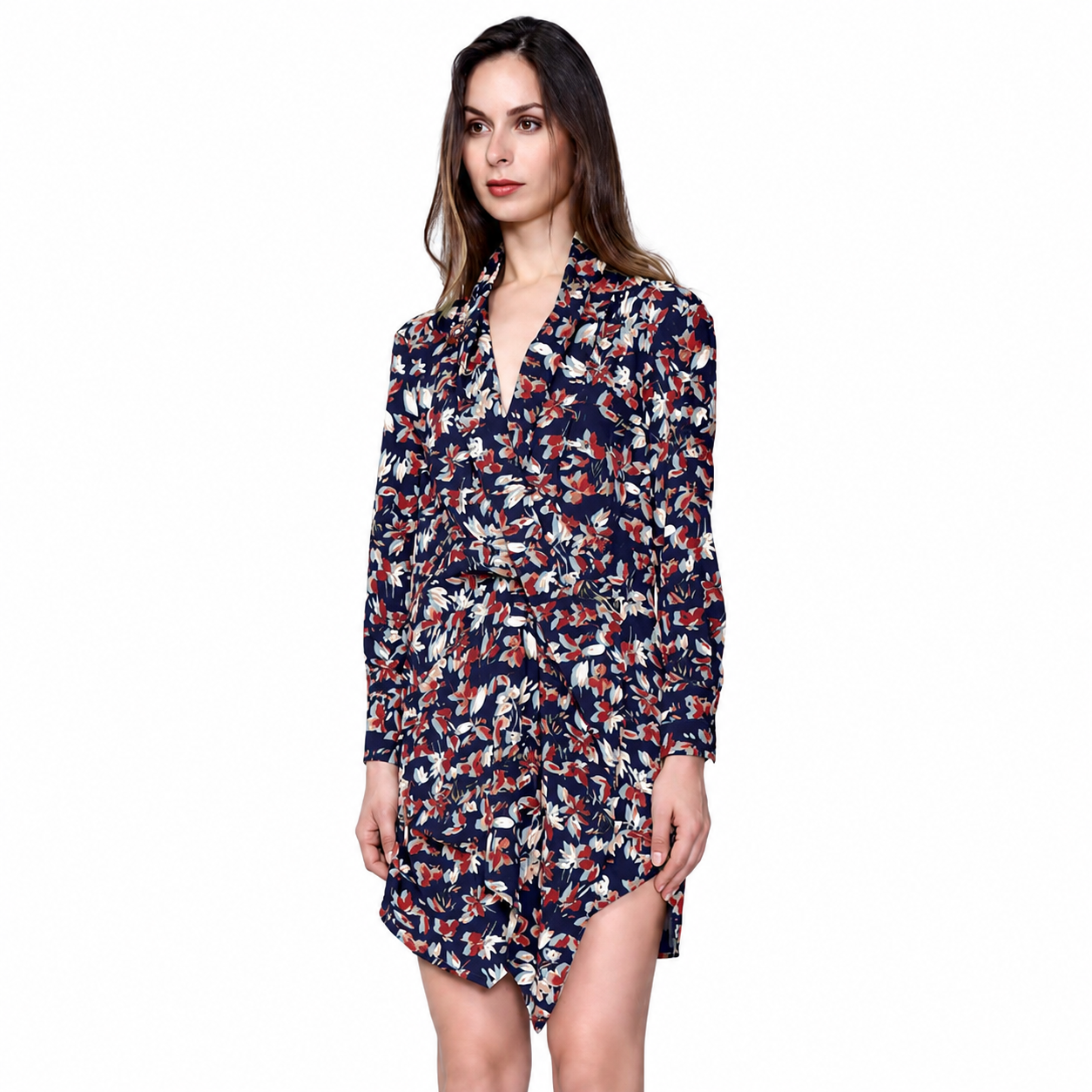 Robe courte effet drapé devant à imprimé feuilles