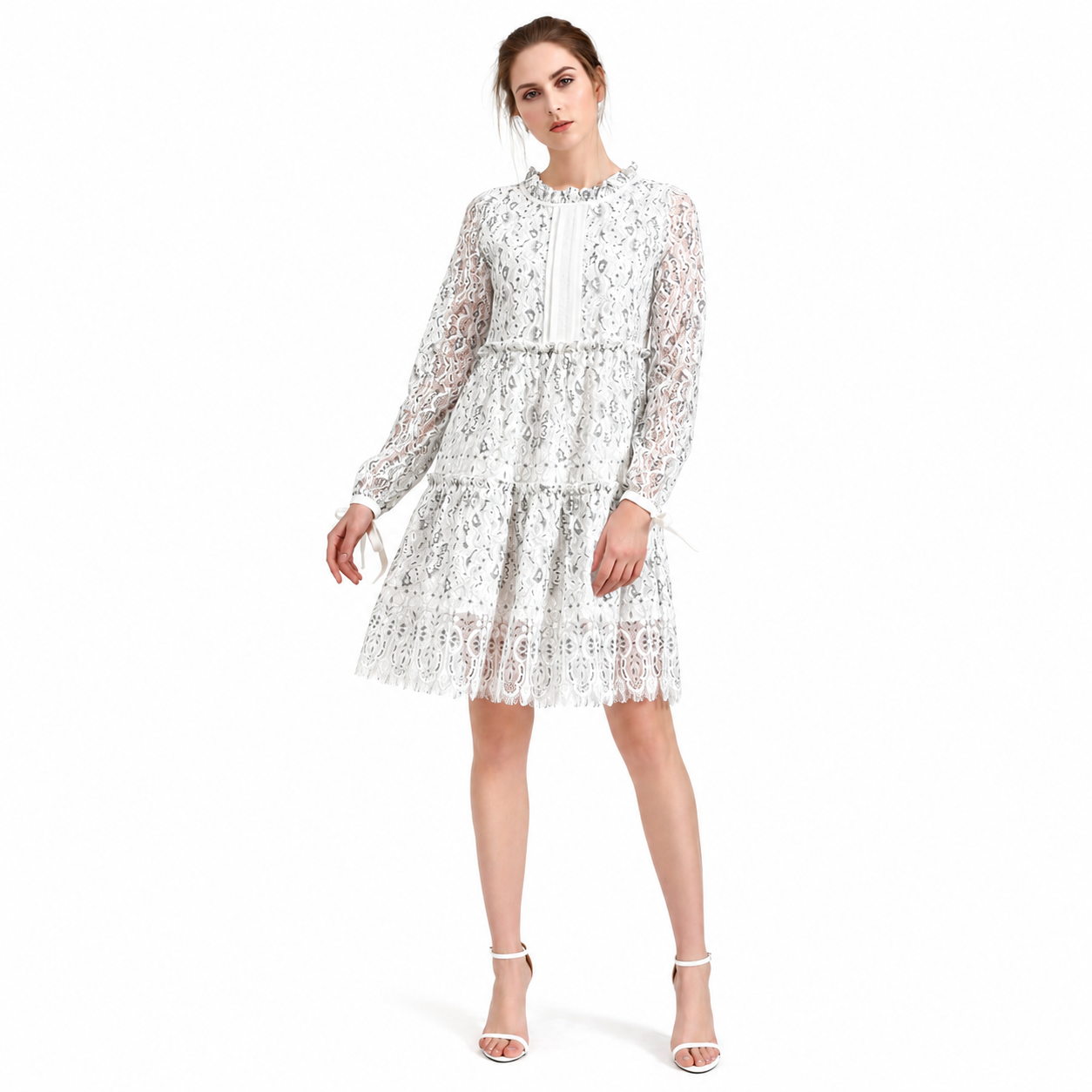 Robe tunique dentelle ligne-A manches longues