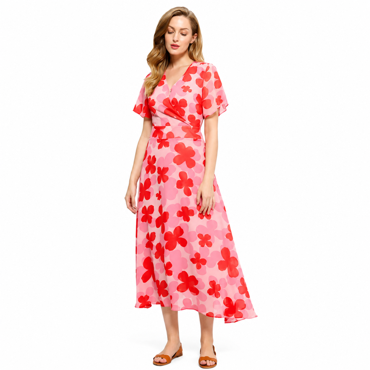 Robe midi à imprimé fleuri style années 70