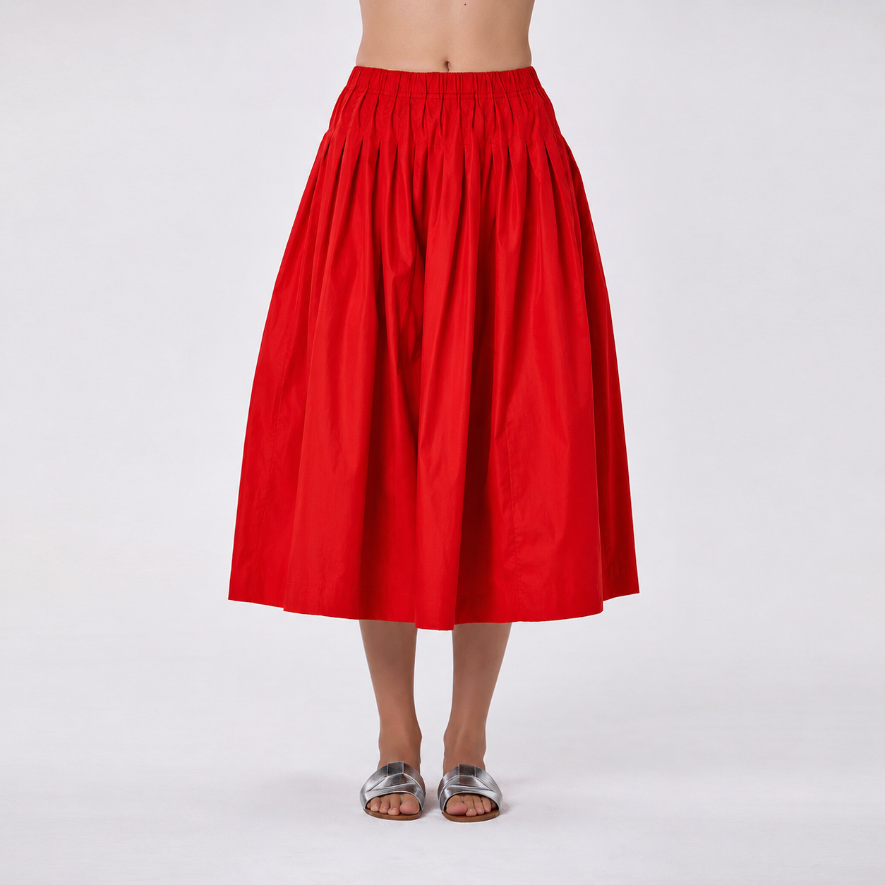 Jupe midi ample en coton à taille smockée