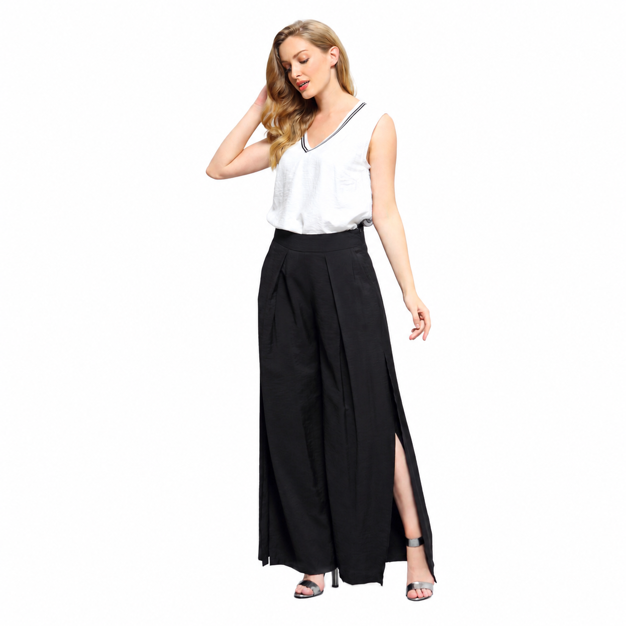 Pantalon large avec panneau de jupe arrière