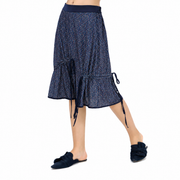 Jupe trapèze en velours à imprimé liberty et biais satin