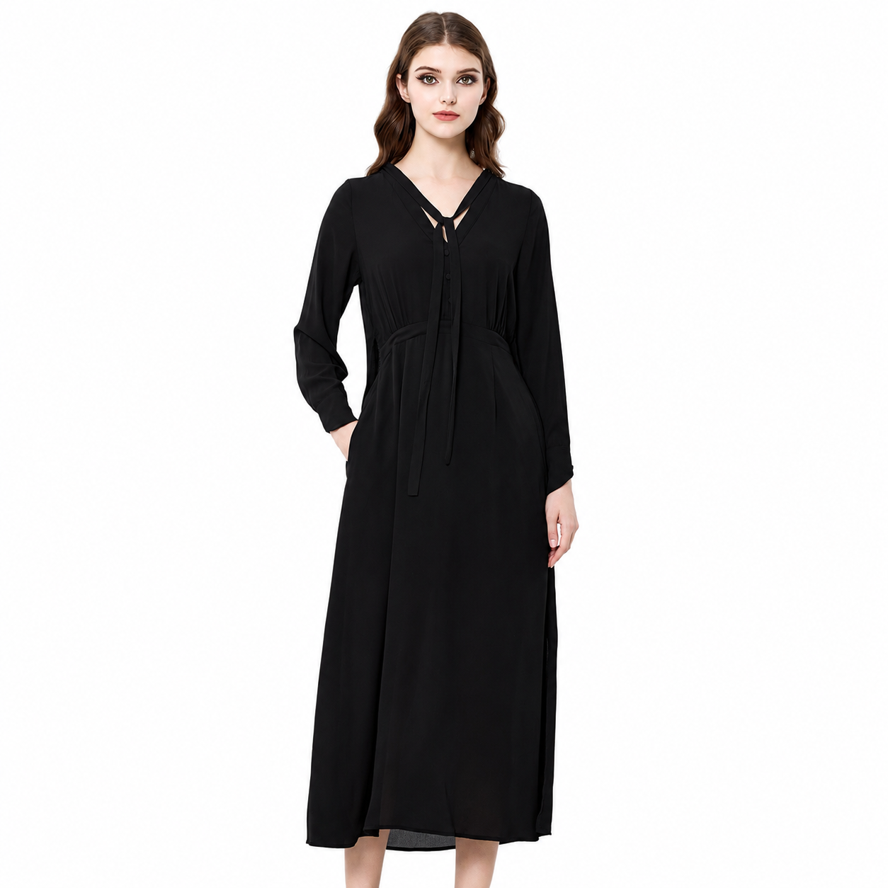 Longue robe blouse encolure V