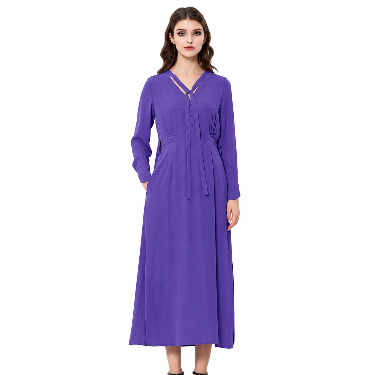 Longue robe blouse encolure V