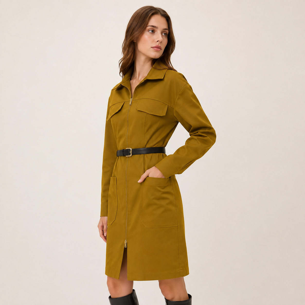 Robe safari ceinturée à manches longues