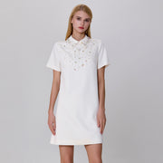 Robe chemise droite à broderies