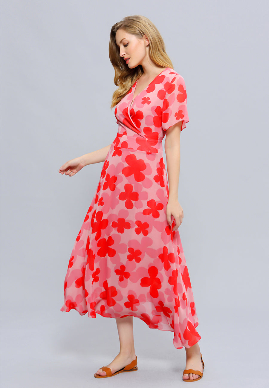 Robe midi à imprimé fleuri style années 70