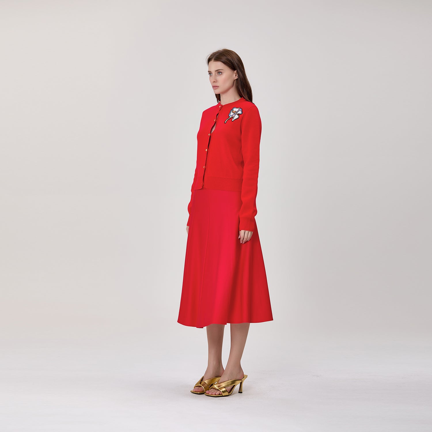 jupe midi évasée en tissu stretch